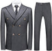 Nevada Formal Deep Gray Double Breasted Peaked Lapel Striped Men Suits For Business