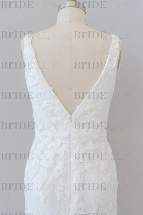 Deep V-neck Appliques Tulle Mermaid Wedding Dress - Wedding Dresses