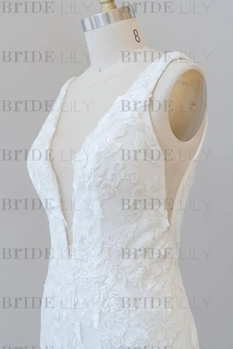 Deep V-neck Appliques Tulle Mermaid Wedding Dress - Wedding Dresses
