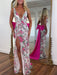 Deep V-Neck Embroidered Floral Prom Dress Mermaid with Bow