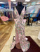 Deep V-Neck Embroidered Floral Prom Dress Mermaid with Bow