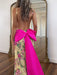 Deep V-Neck Embroidered Floral Prom Dress Mermaid with Bow