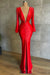 Deep V-Neck Red Mermaid Prom Dress with Long Sleeves