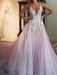 wedding dress 2021 deep v neck sleeveless lace flora floor length tulle bridal gowns