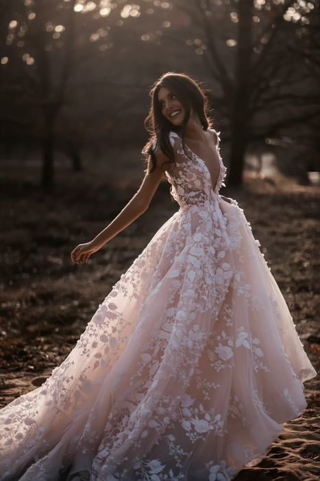 Blushing Pink  Deep V Neck Short Sleeve Backless A Line Wedding Dresses - wedding dresses