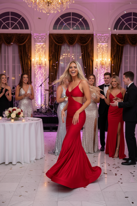 Delicate Red Mermaid Prom Dress Spaghetti Straps with Beaded