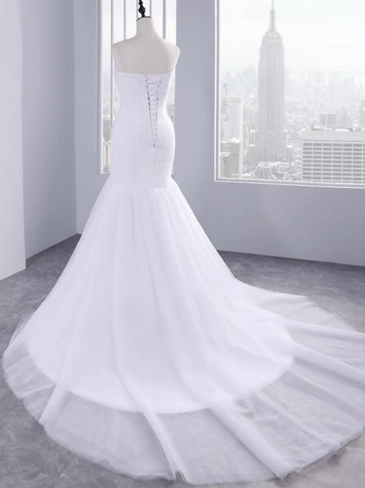 Affordable Ruffle Tulle Strapless Mermaid Wedding Dresses - wedding dresses