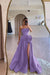 Designs Strapless Ruched Satin High Split A-Line Flower Long Prom Dress