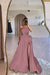 Designs Strapless Ruched Satin High Split A-Line Flower Long Prom Dress