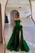 Designs Strapless Ruched Satin High Split A-Line Flower Long Prom Dress