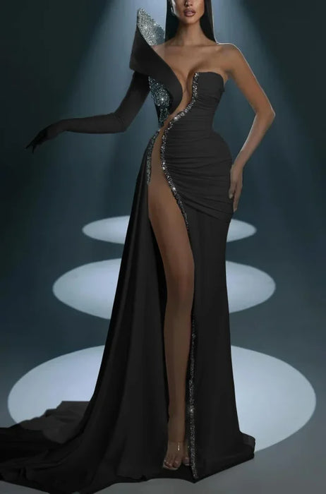 Dramatic One-Shoulder Mermaid Evening Dress Long with High Slit - Prom Dresses