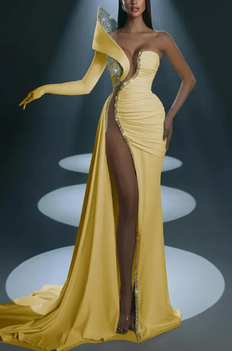 Dramatic One-Shoulder Mermaid Evening Dress Long with High Slit - Prom Dresses