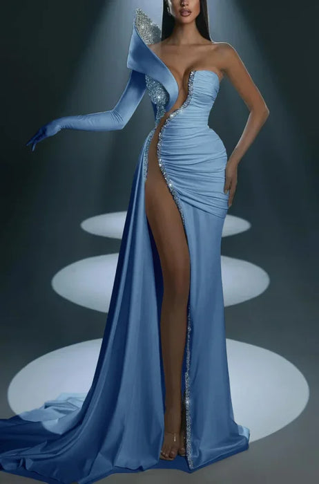 Dramatic One-Shoulder Mermaid Evening Dress Long with High Slit - Prom Dresses