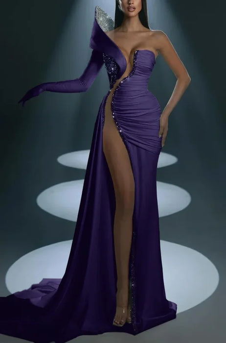 Dramatic One-Shoulder Mermaid Evening Dress Long with High Slit - Prom Dresses