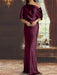 Draped satin column gown with a blouson top in burgundy