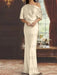 Champagne draped satin mother of the bride column gown with blouson top