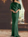 Dark Green draped satin mother of the bride column gown with blouson top