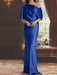 Dark Royal Blue draped satin mother of the bride column gown with blouson top