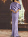 Dusty Purple draped satin mother of the bride column gown with blouson top