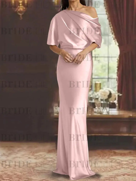 Dusty Rose draped satin mother of the bride column gown with blouson top