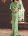 Dusty Sage draped satin mother of the bride column gown with blouson top