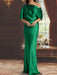 Emerald draped satin mother of the bride column gown with blouson top