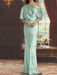Eucalyptus draped satin mother of the bride column gown with blouson top