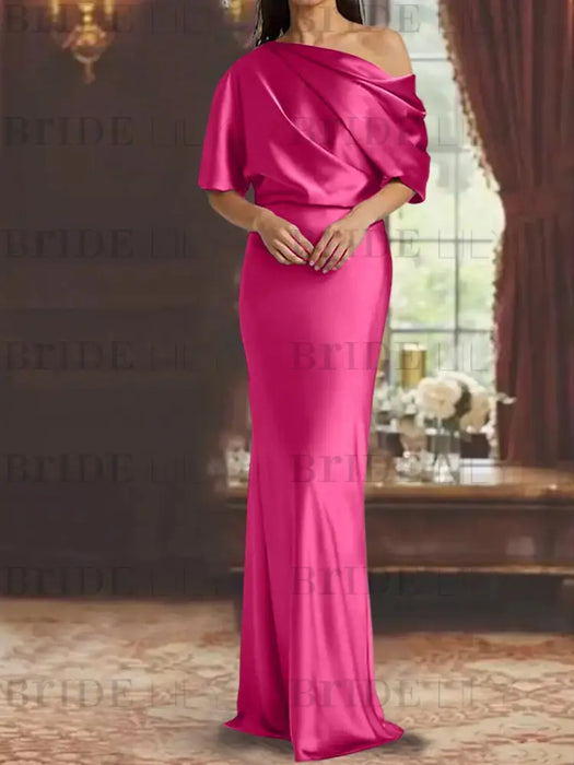 Fuchsia draped satin mother of the bride column gown with blouson top