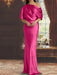 Fuchsia draped satin mother of the bride column gown with blouson top