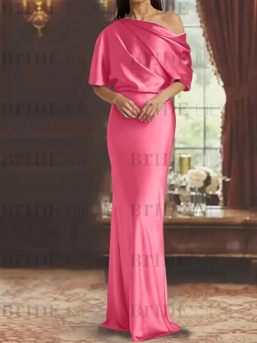 Fuchsia Pink draped satin mother of the bride column gown with blouson top