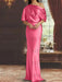 Fuchsia Pink draped satin mother of the bride column gown with blouson top