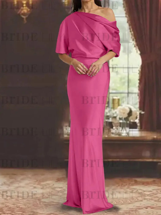Hot Pink draped satin mother of the bride column gown with blouson top