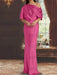 Hot Pink draped satin mother of the bride column gown with blouson top