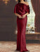 Light Burgundy draped satin mother of the bride column gown with blouson top