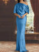 Light Royal Blue draped satin mother of the bride column gown with blouson top
