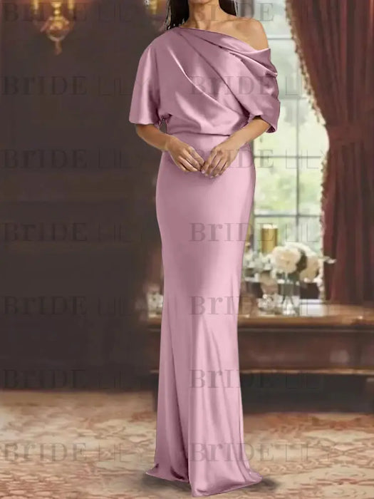 Mauve draped satin mother of the bride column gown with blouson top