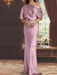 Mauve draped satin mother of the bride column gown with blouson top