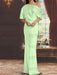 Mint Green draped satin mother of the bride column gown with blouson top