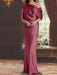 Mulberry draped satin mother of the bride column gown with blouson top