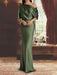 Draped satin column gown with a blouson top in olive green