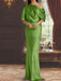 Olive Green draped satin mother of the bride column gown with blouson top