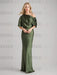 Olive Green draped satin mother of the bride column gown with blouson top
