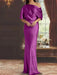 Orchid draped satin mother of the bride column gown with blouson top