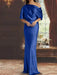 Royal Blue draped satin mother of the bride column gown with blouson top