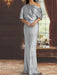 Silver Gray draped satin mother of the bride column gown with blouson top