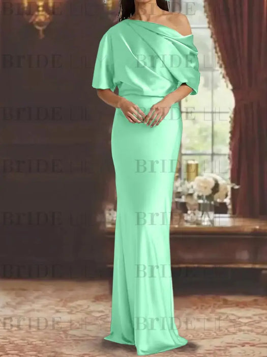 Spa draped satin mother of the bride column gown with blouson top