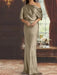 Taupe draped satin mother of the bride column gown with blouson top