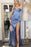 Dreamy Dusty Blue Mermaid Prom Dress with Spaghetti Straps and Sultry Split