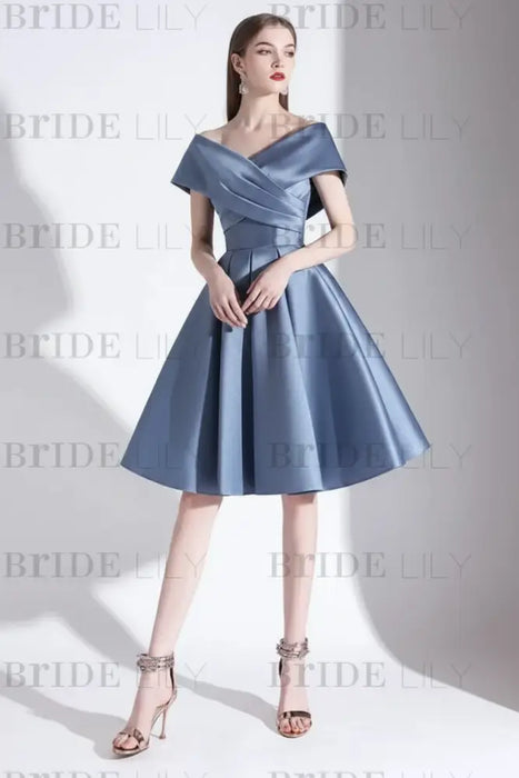 Off-Shoulder Black Cocktail Dress A-Line Satin Evening Dress-Bridelily Off-Shoulder Black Cocktail Dress A-Line Satin Evening Dress-Bridelily