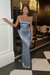 Dusty Blue Backless Long Sleeveless Halter Prom Dress